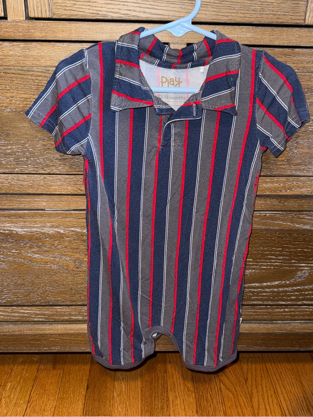 Little Sleepies Navy, Red & Gray Striped Polo One-Piece